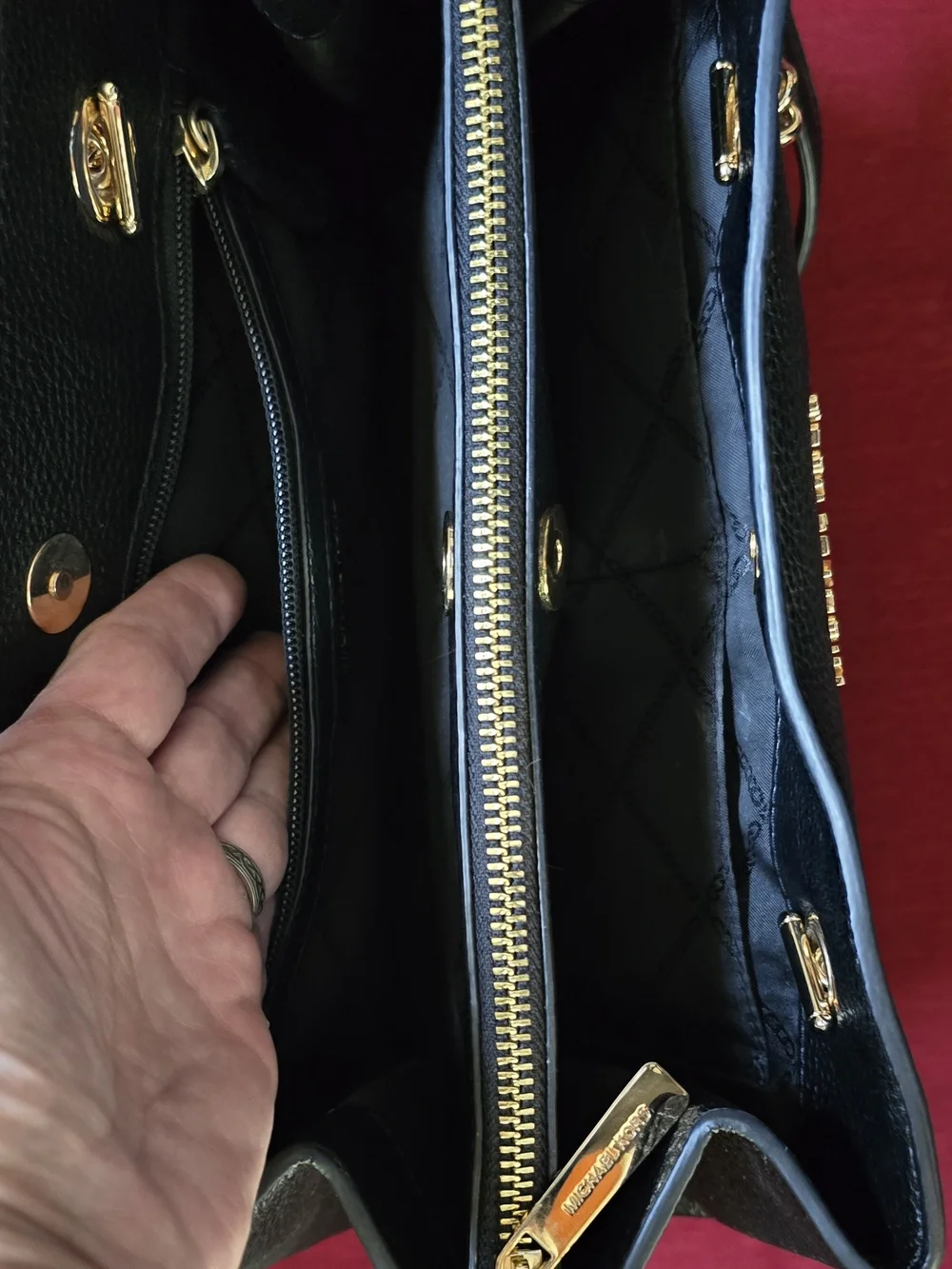 NWOT: Michael Kors Black Pebbled Leather Tote with Gold Chain Handles